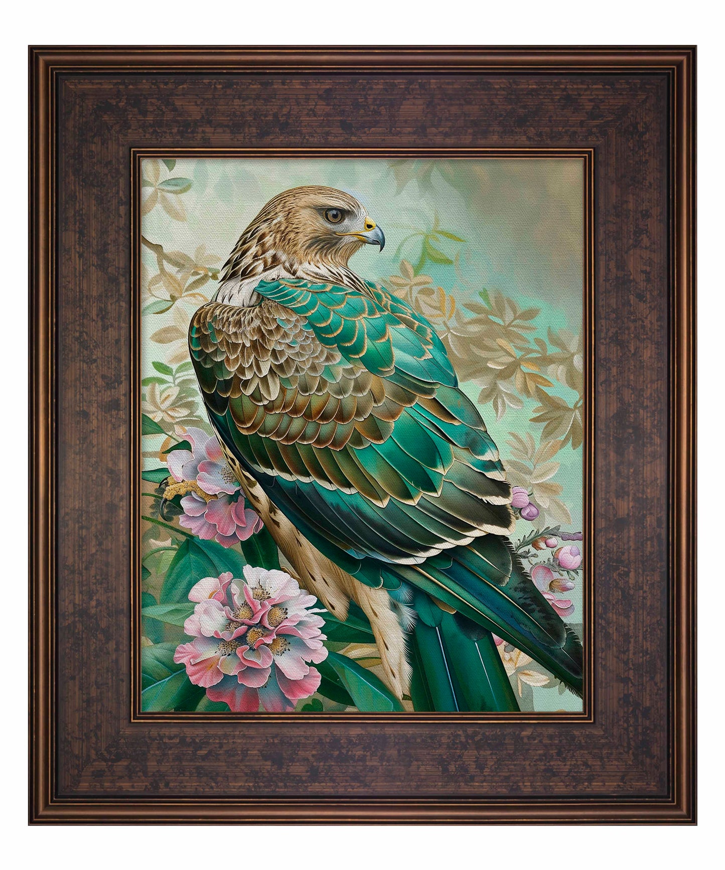 Emerald Majesty - Hawk Amidst Blossoms - Limited Edition Canvas