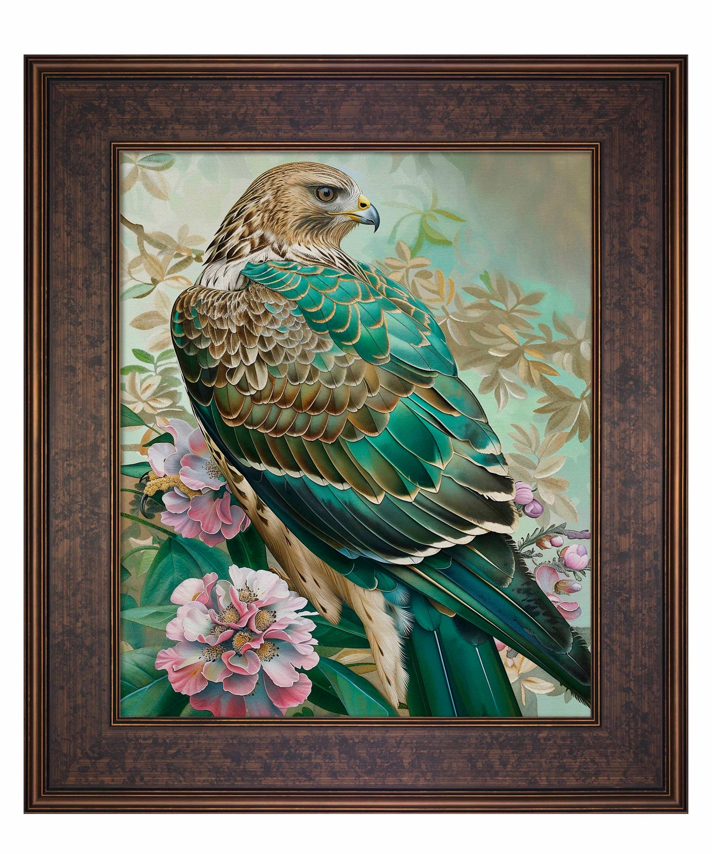 Emerald Majesty - Hawk Amidst Blossoms - Limited Edition Canvas