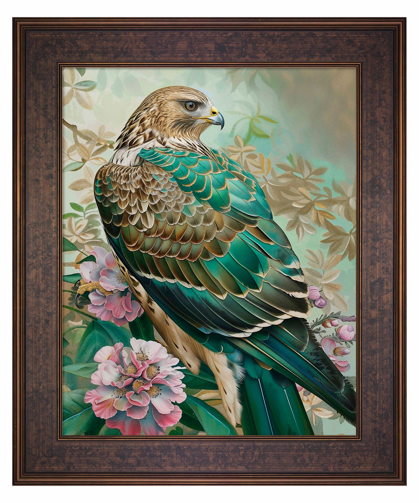 Emerald Majesty - Hawk Amidst Blossoms - Limited Edition Canvas