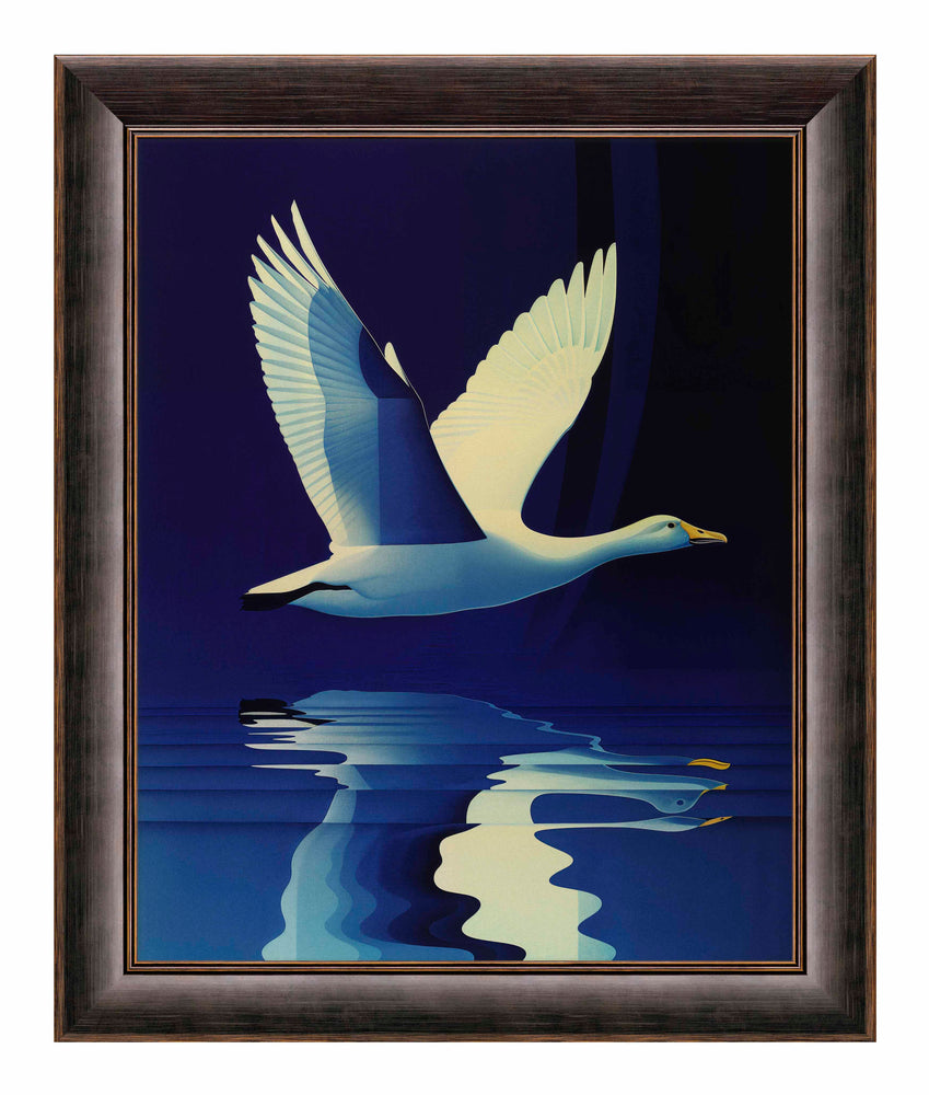 Reflections in Flight - Swan Over Tranquil Waters - Limited Edition Canvas