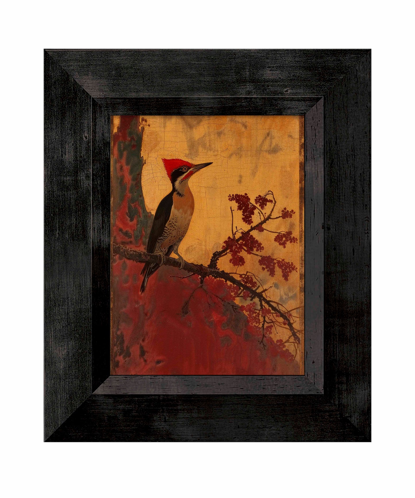 Echoes of Silk - Woodpecker in Autumn Splendor - Limited Edition Canvas