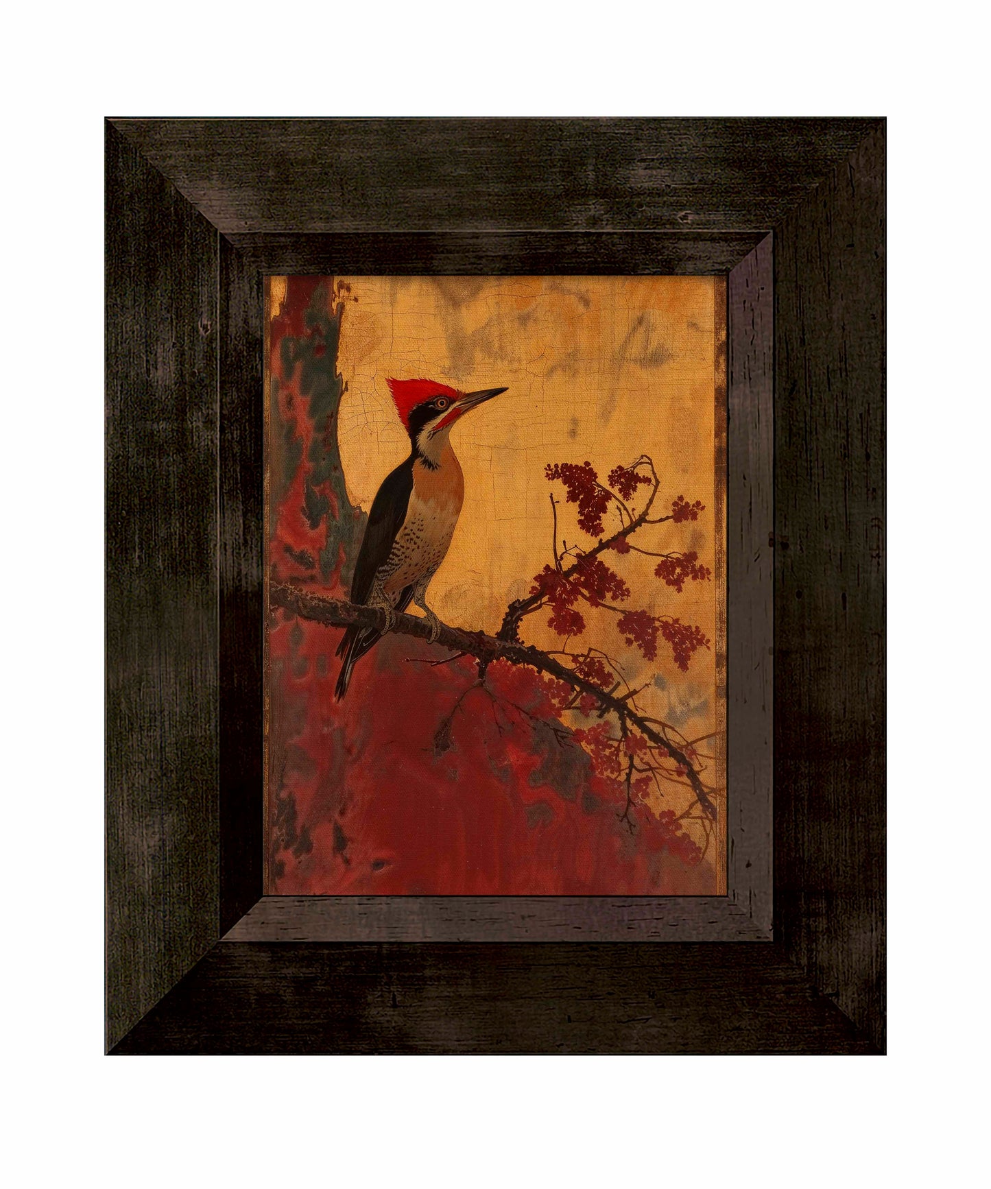 Echoes of Silk - Woodpecker in Autumn Splendor - Limited Edition Canvas