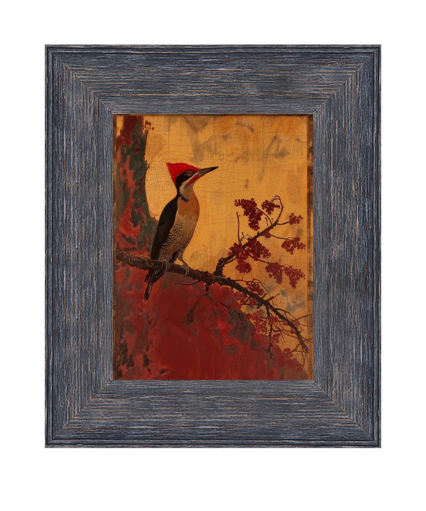 Echoes of Silk - Woodpecker in Autumn Splendor - Limited Edition Canvas