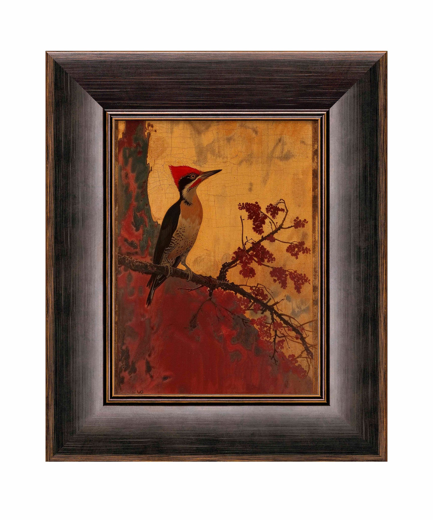 Echoes of Silk - Woodpecker in Autumn Splendor - Limited Edition Canvas