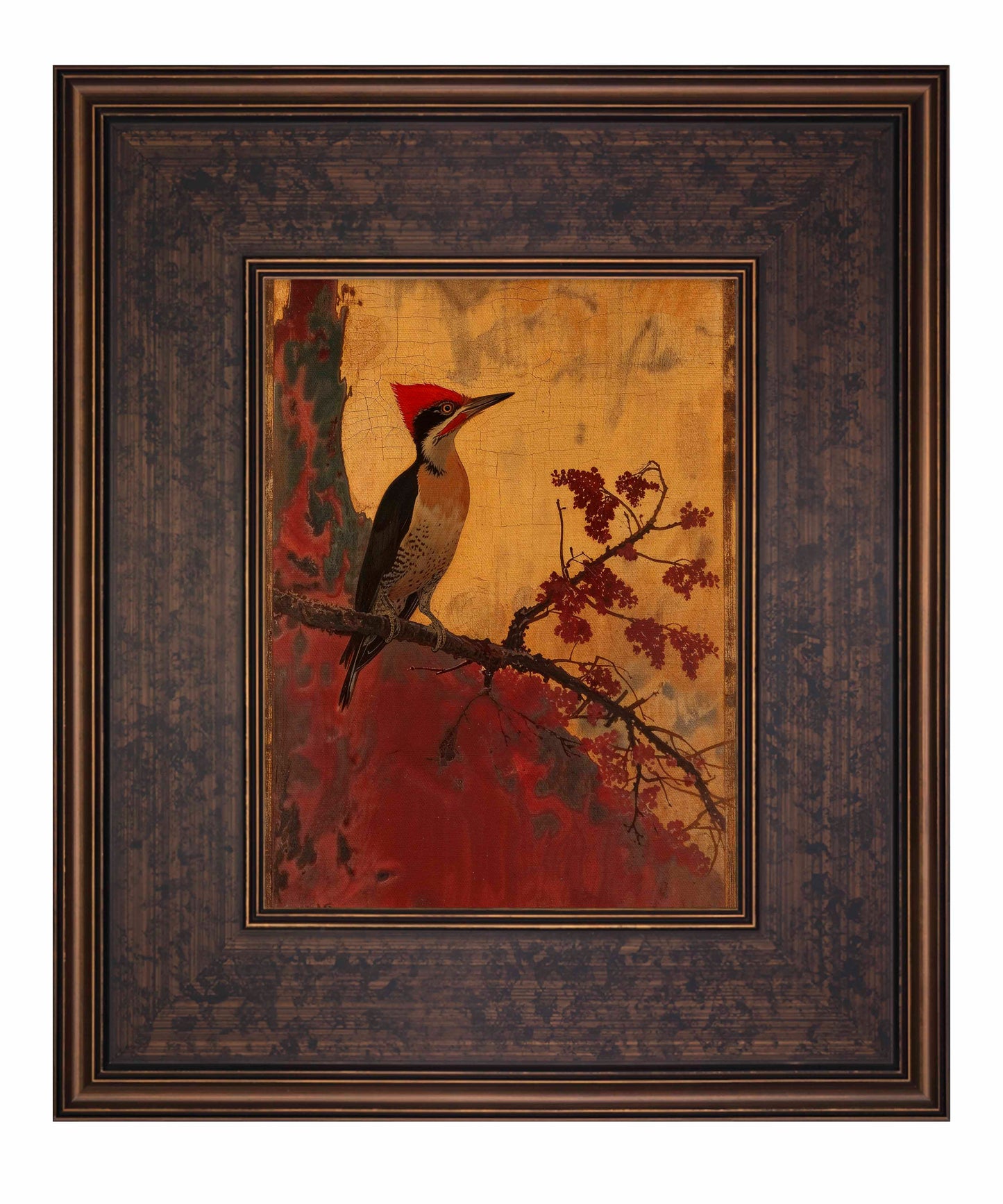 Echoes of Silk - Woodpecker in Autumn Splendor - Limited Edition Canvas