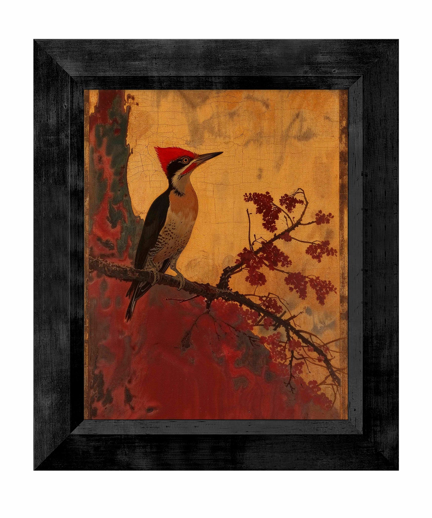 Echoes of Silk - Woodpecker in Autumn Splendor - Limited Edition Canvas