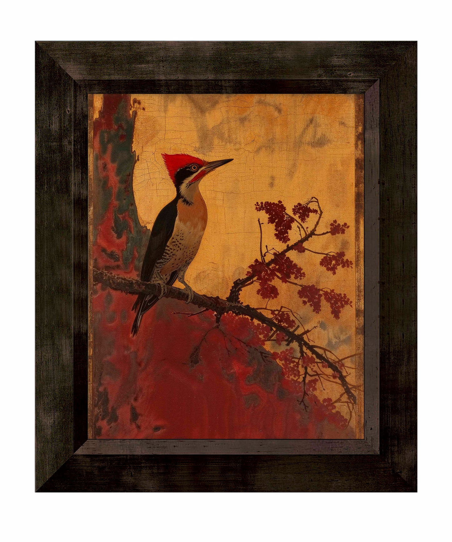 Echoes of Silk - Woodpecker in Autumn Splendor - Limited Edition Canvas