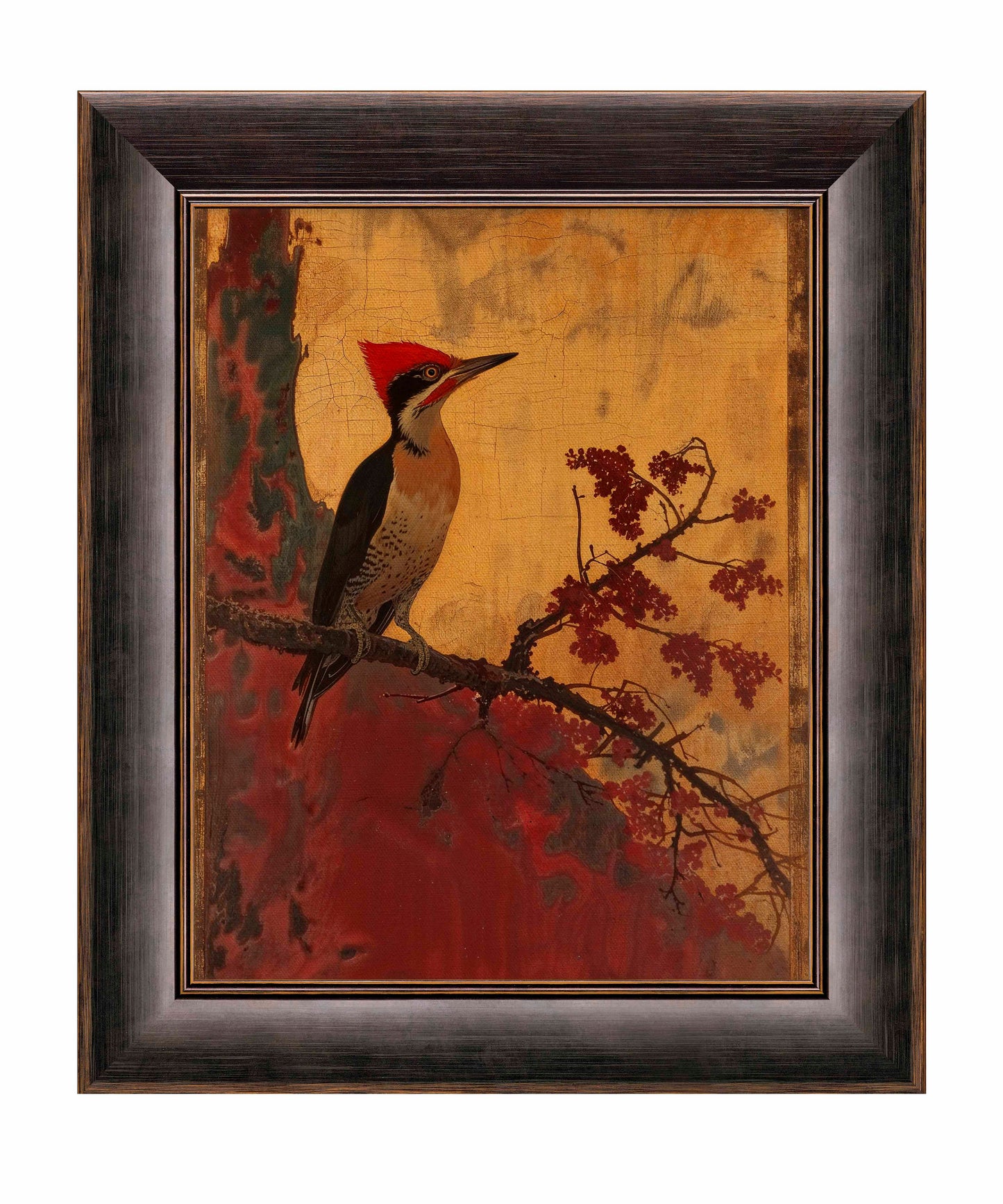 Echoes of Silk - Woodpecker in Autumn Splendor - Limited Edition Canvas