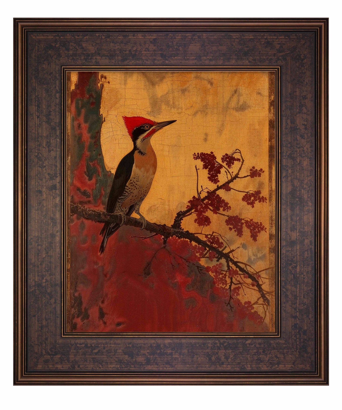 Echoes of Silk - Woodpecker in Autumn Splendor - Limited Edition Canvas