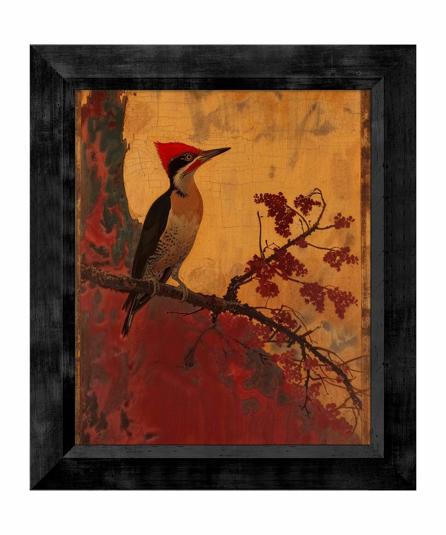 Echoes of Silk - Woodpecker in Autumn Splendor - Limited Edition Canvas