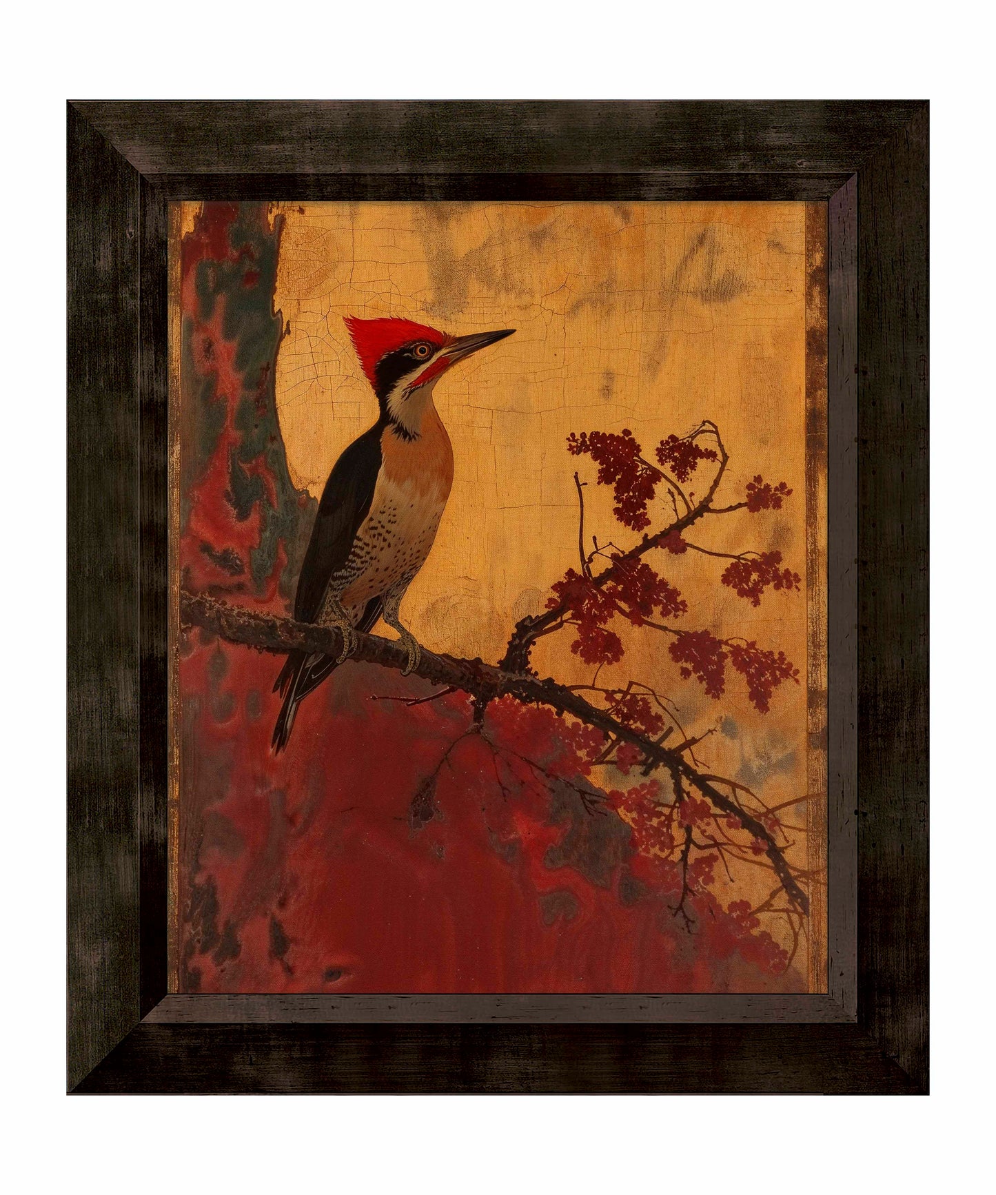 Echoes of Silk - Woodpecker in Autumn Splendor - Limited Edition Canvas