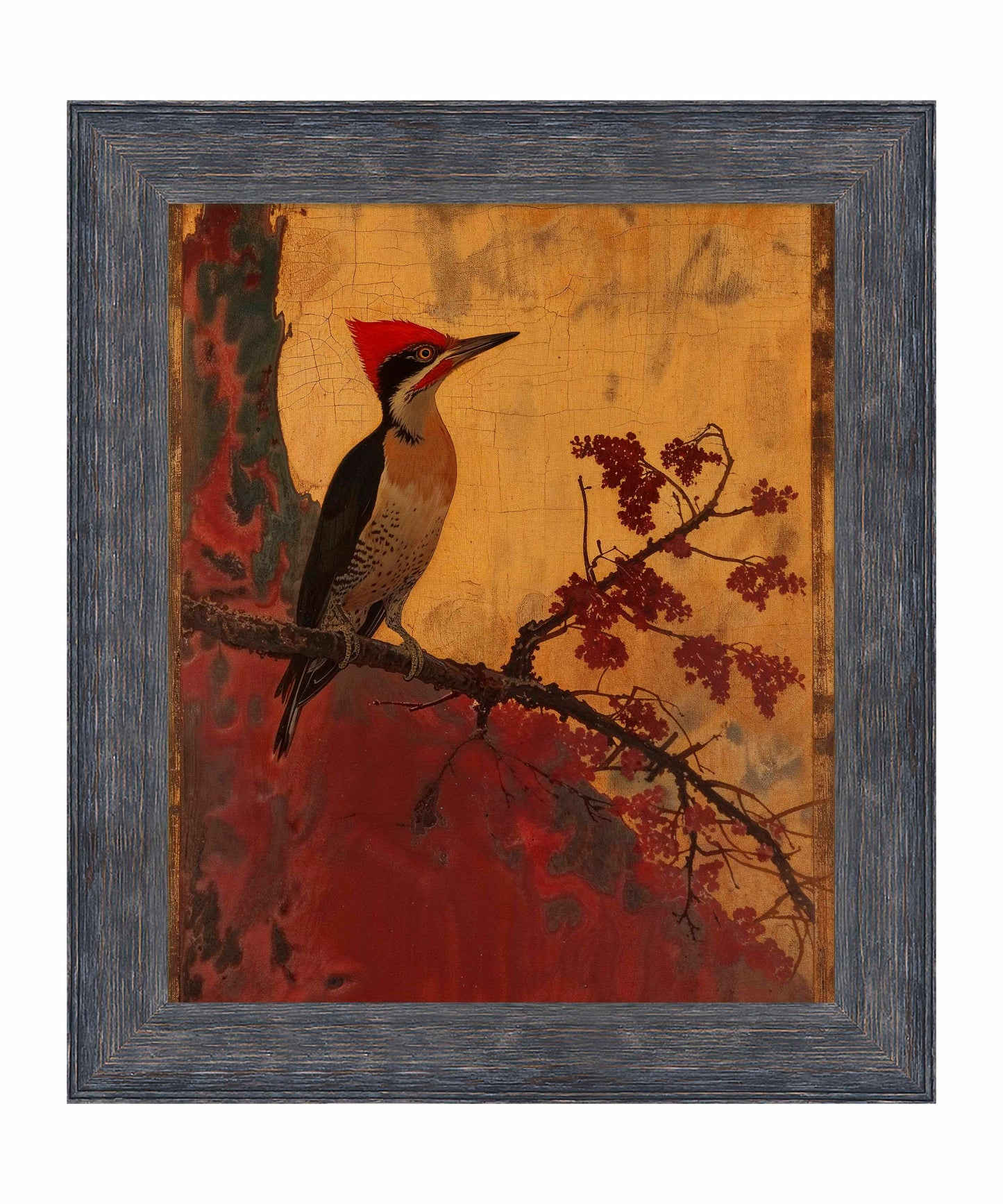 Echoes of Silk - Woodpecker in Autumn Splendor - Limited Edition Canvas