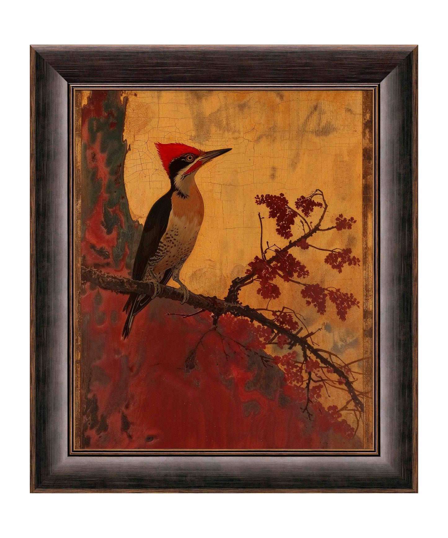 Echoes of Silk - Woodpecker in Autumn Splendor - Limited Edition Canvas