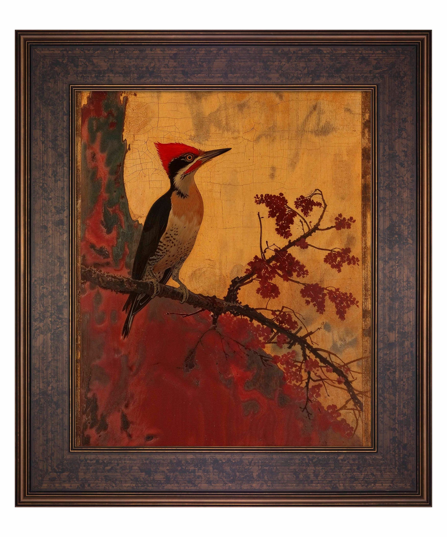 Echoes of Silk - Woodpecker in Autumn Splendor - Limited Edition Canvas