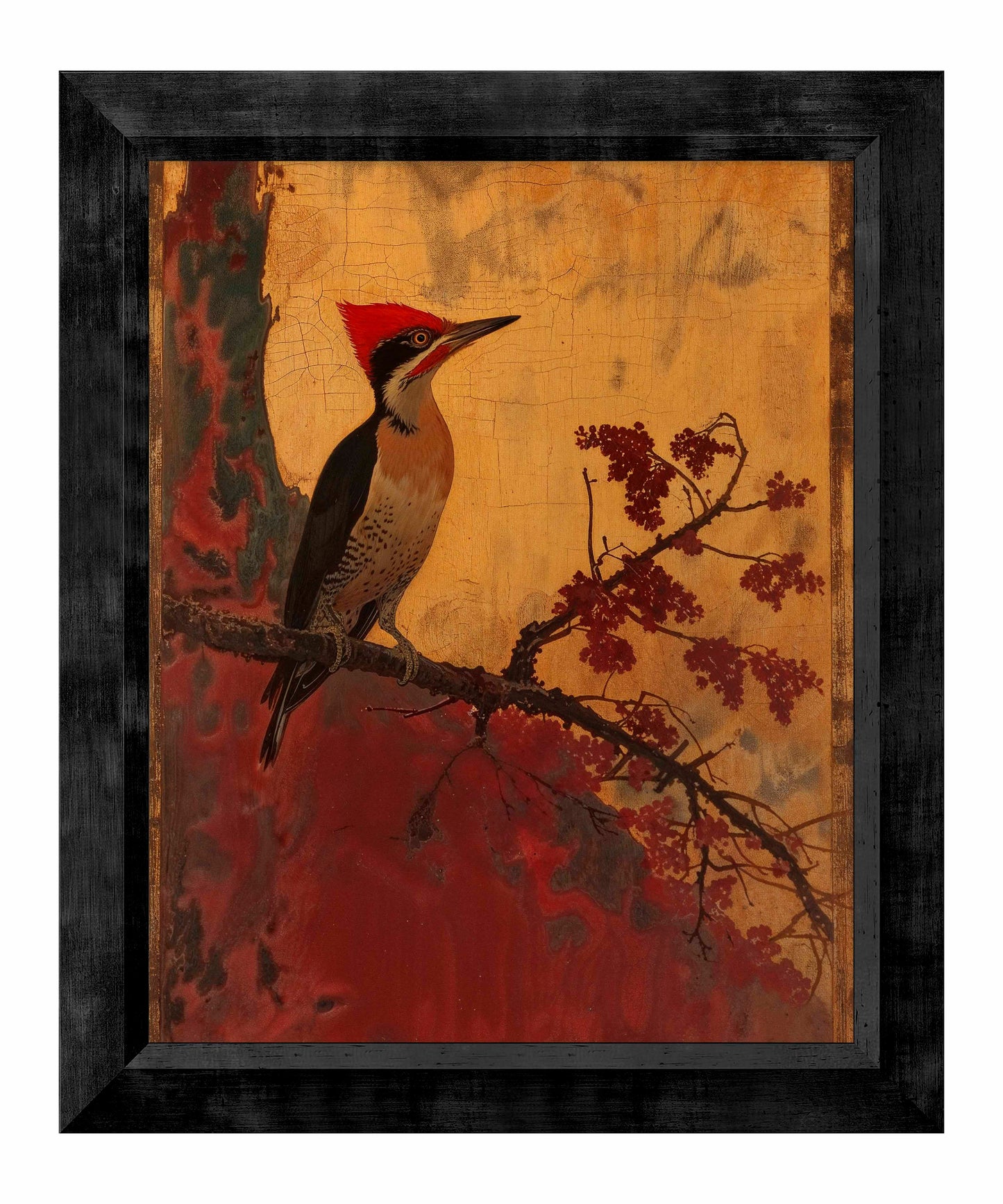 Echoes of Silk - Woodpecker in Autumn Splendor - Limited Edition Canvas