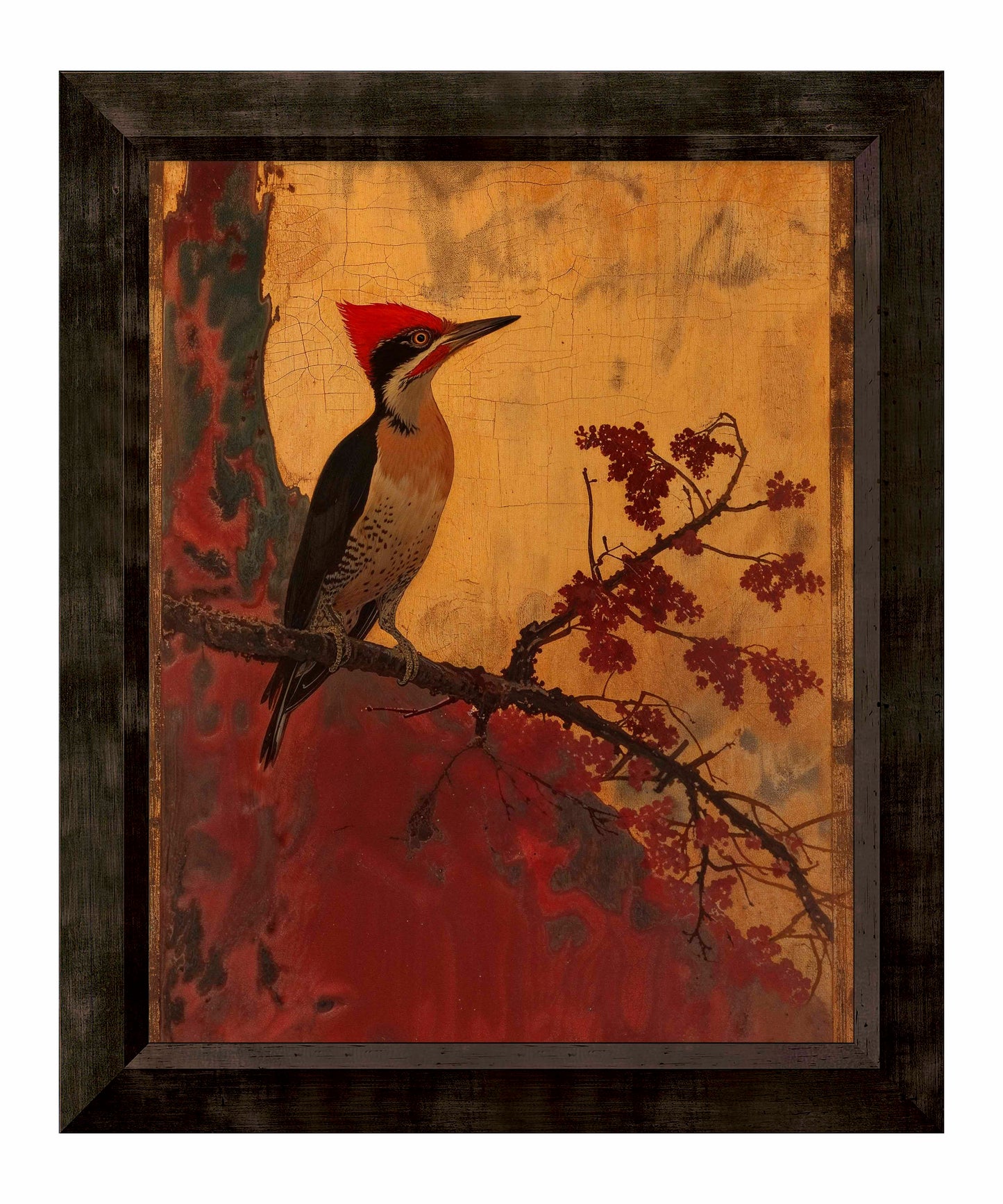 Echoes of Silk - Woodpecker in Autumn Splendor - Limited Edition Canvas