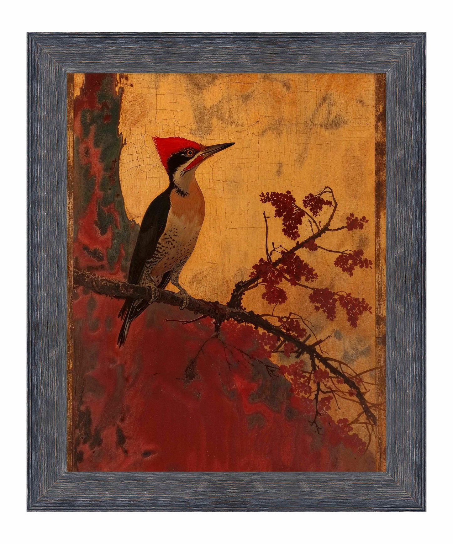 Echoes of Silk - Woodpecker in Autumn Splendor - Limited Edition Canvas