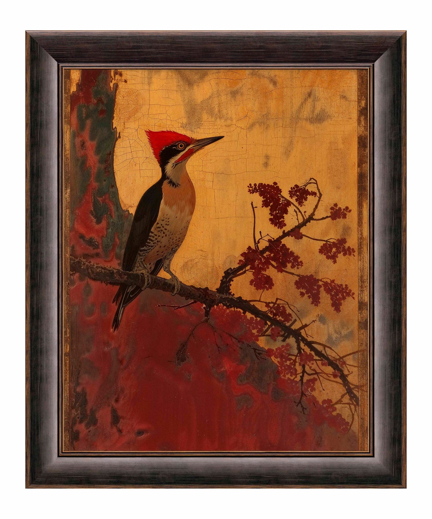 Echoes of Silk - Woodpecker in Autumn Splendor - Limited Edition Canvas