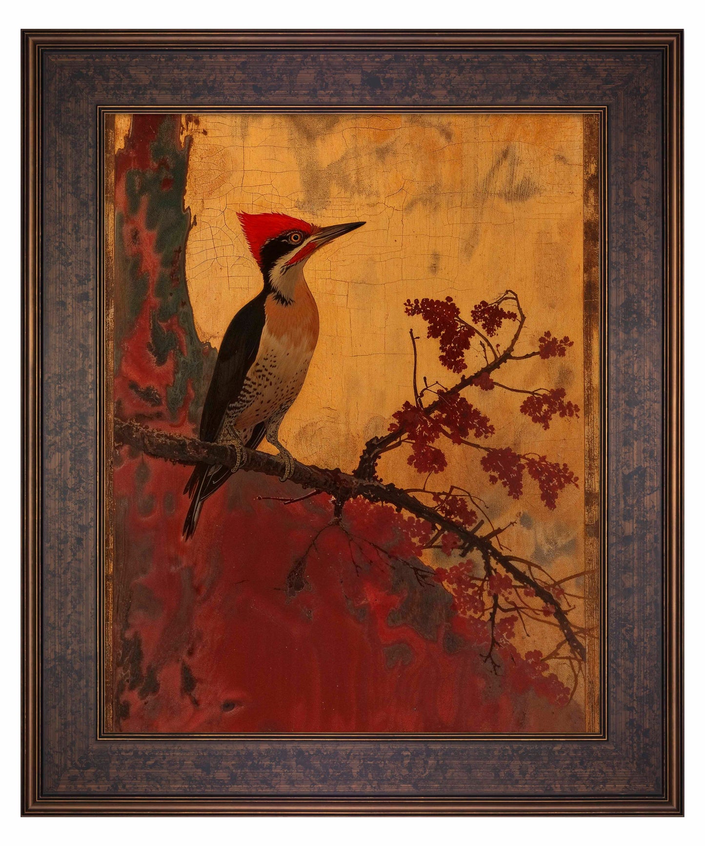 Echoes of Silk - Woodpecker in Autumn Splendor - Limited Edition Canvas