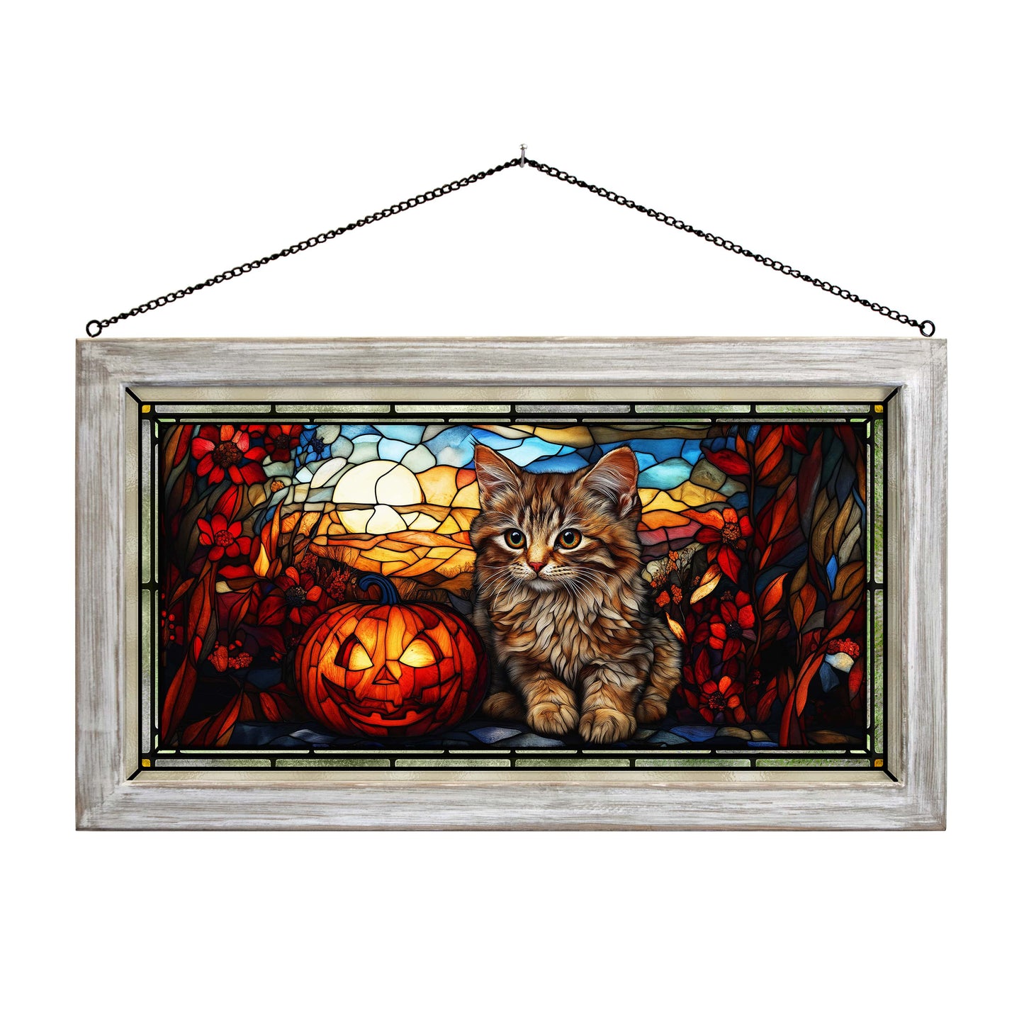 Autumn's Tiny Terror  - 13" x 23" Stained Glass Art