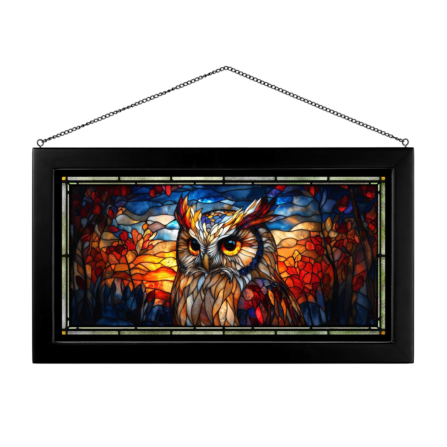 Dusk's Wise Watcher  - 13" x 23" Stained Glass Art