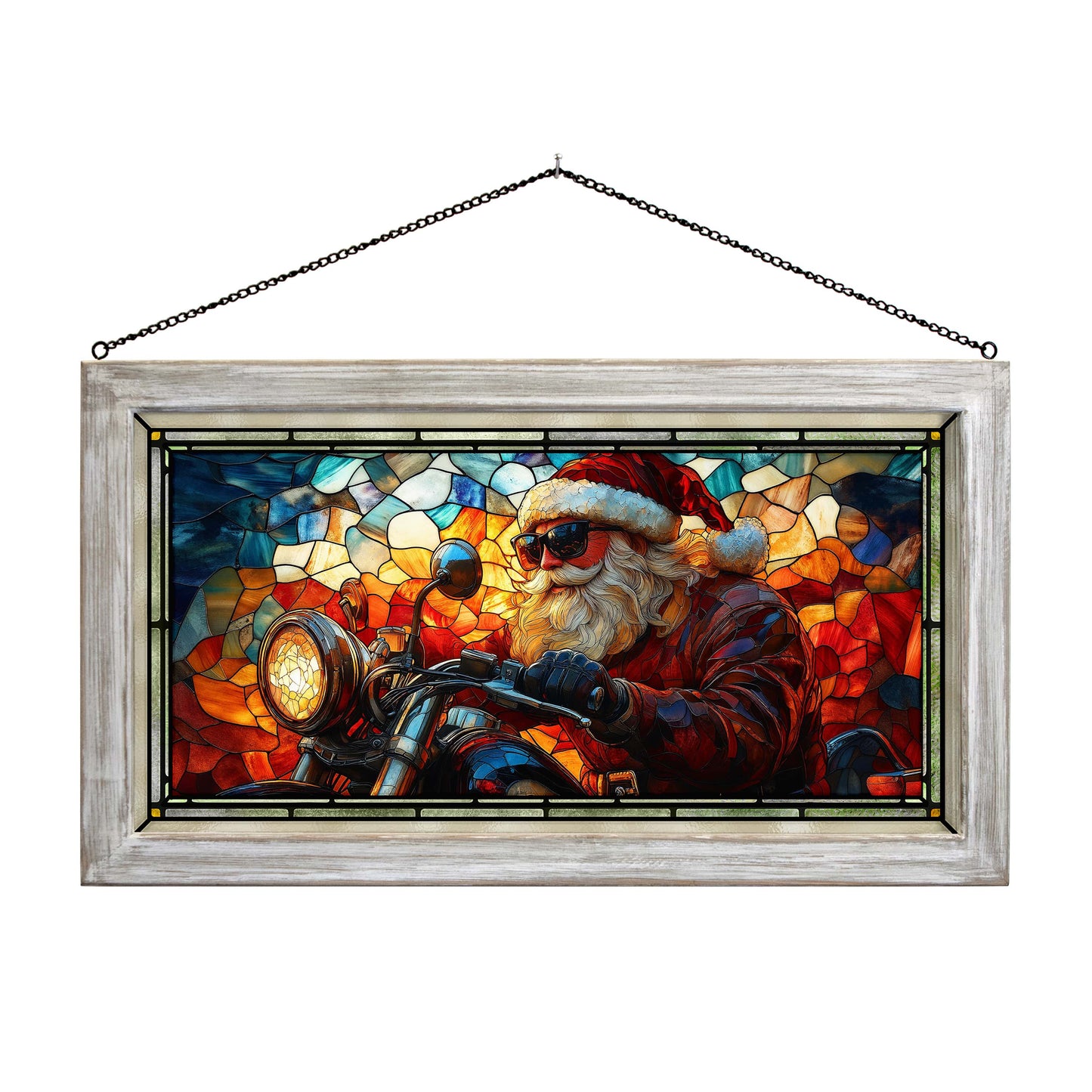 Santa's Iron Sleigh  - 13" x 23" Stained Glass Art