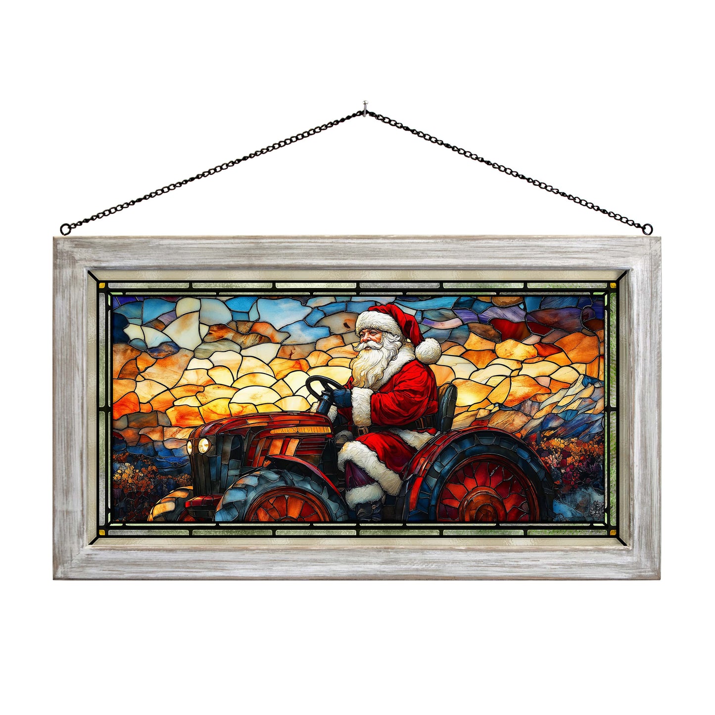 Sleigh Bells and Tractor Wheels  - 13" x 23" Stained Glass Art