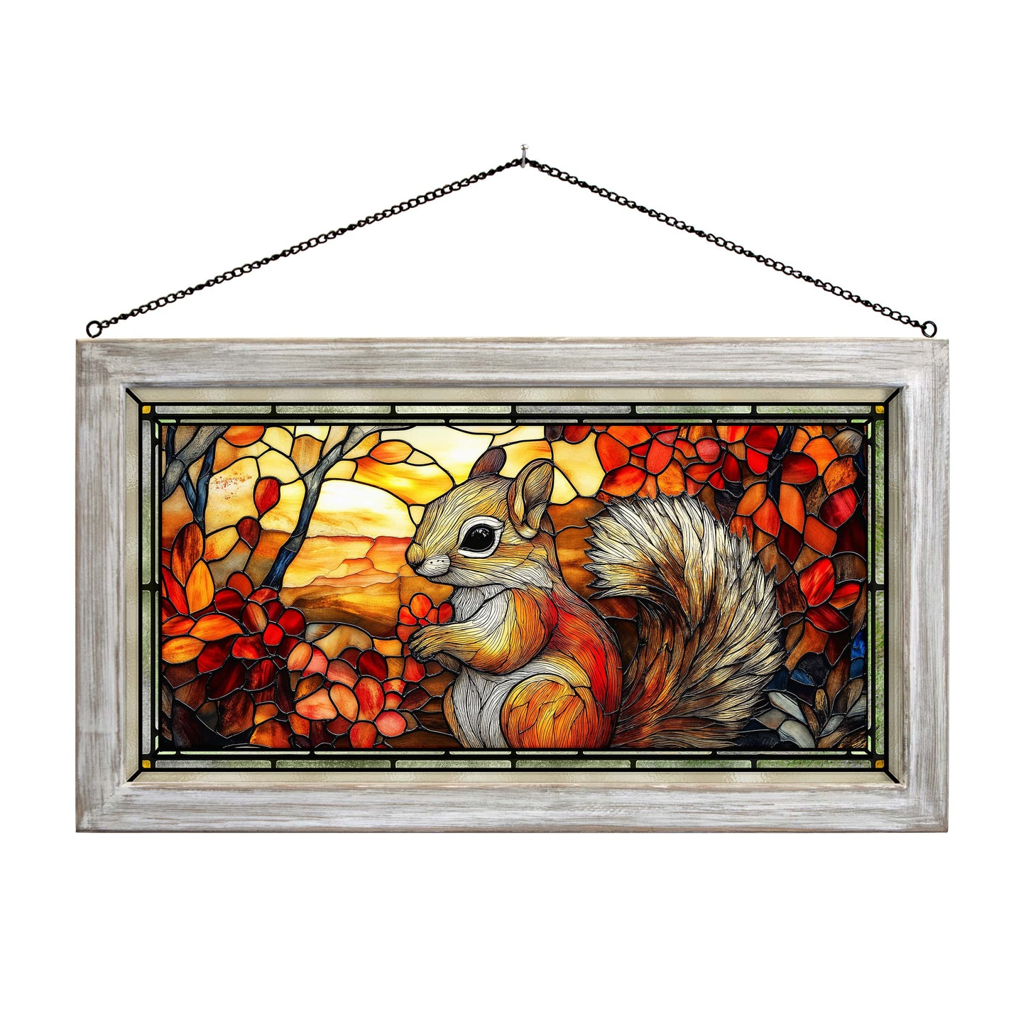 Squirrel's Seasonal Shenanigans  - 13" x 23" Stained Glass Art