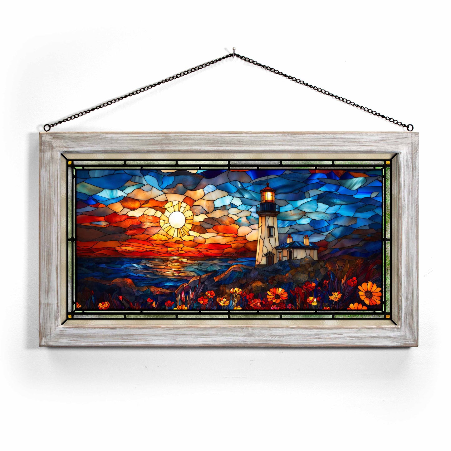 Coastal Candlelight  - 13" x 23" Stained Glass Art