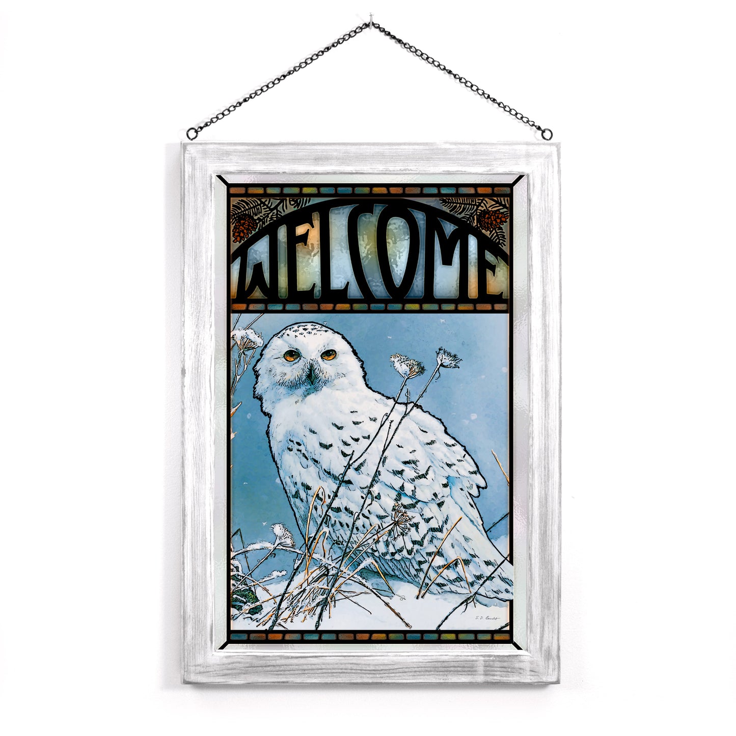 On the North Wind - Snowy Owl - Stained Glass Art