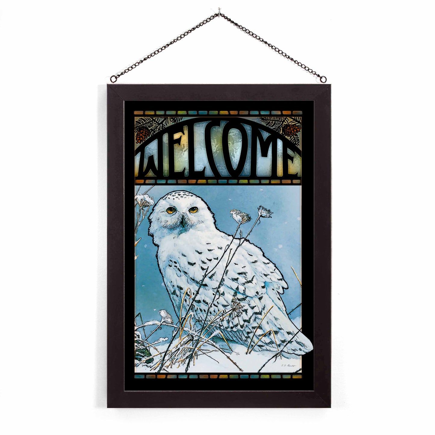 On the North Wind - Snowy Owl - Stained Glass Art