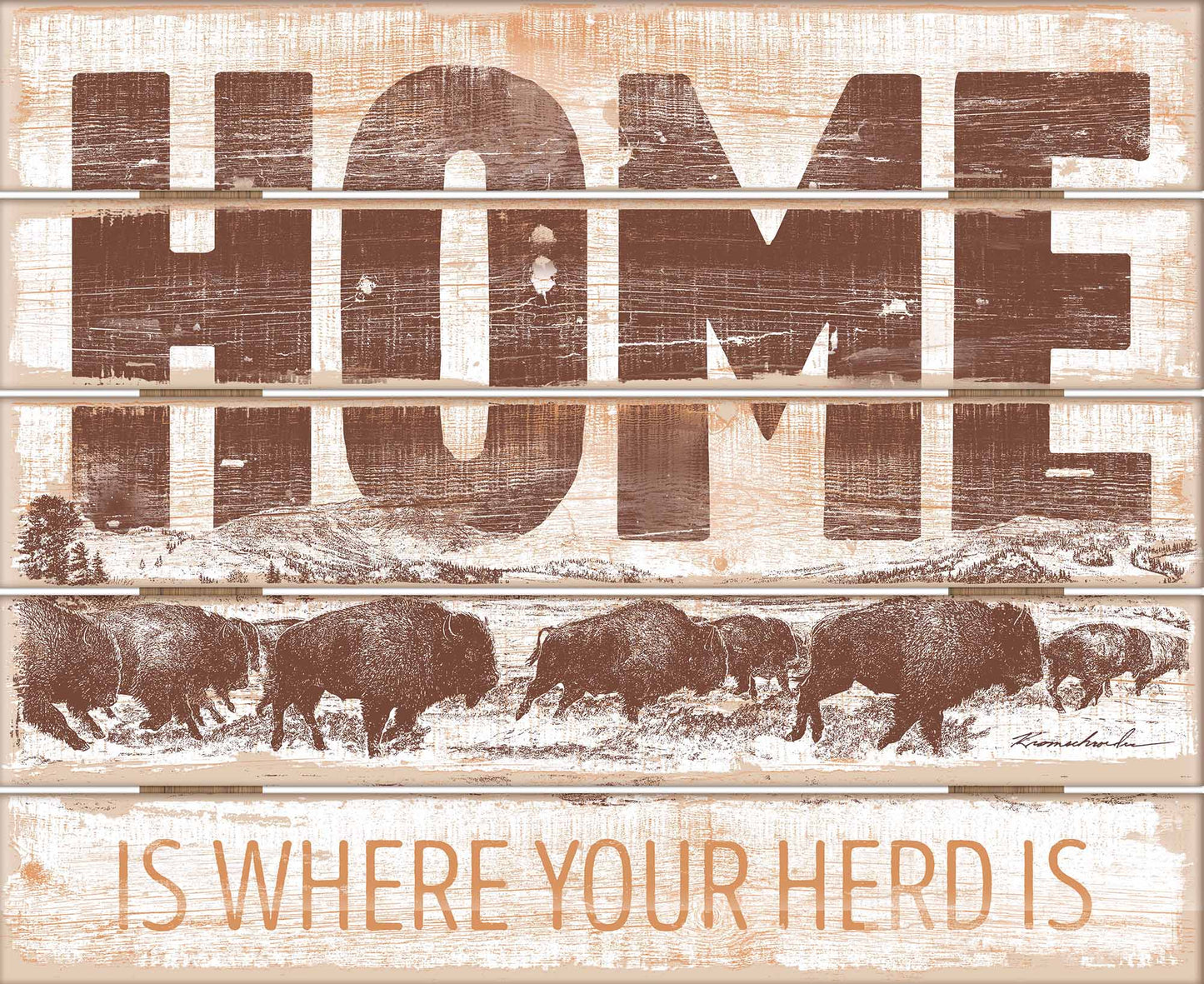 Home Bison Herd - 18" x 22" Pallet Wall Art