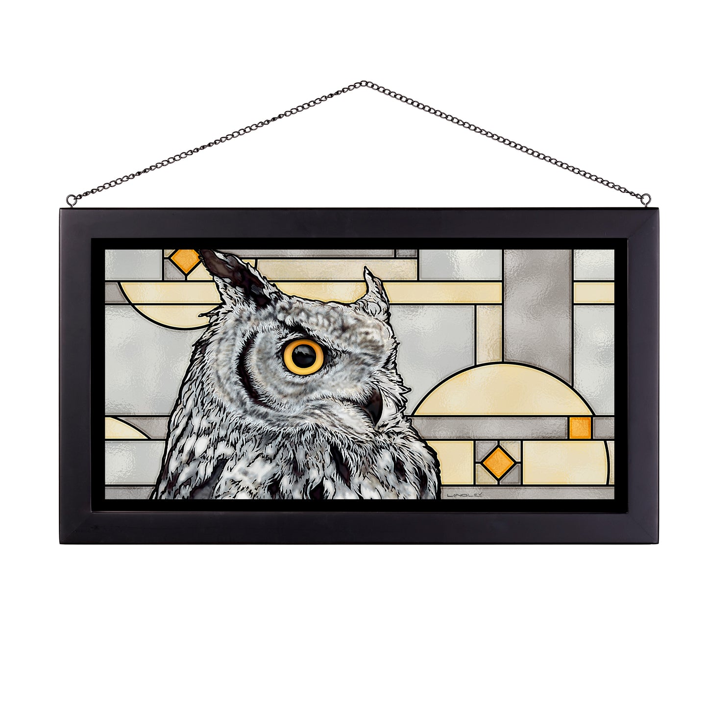 Great Horned Owl - White - 13" x 23" Stained Glass Art