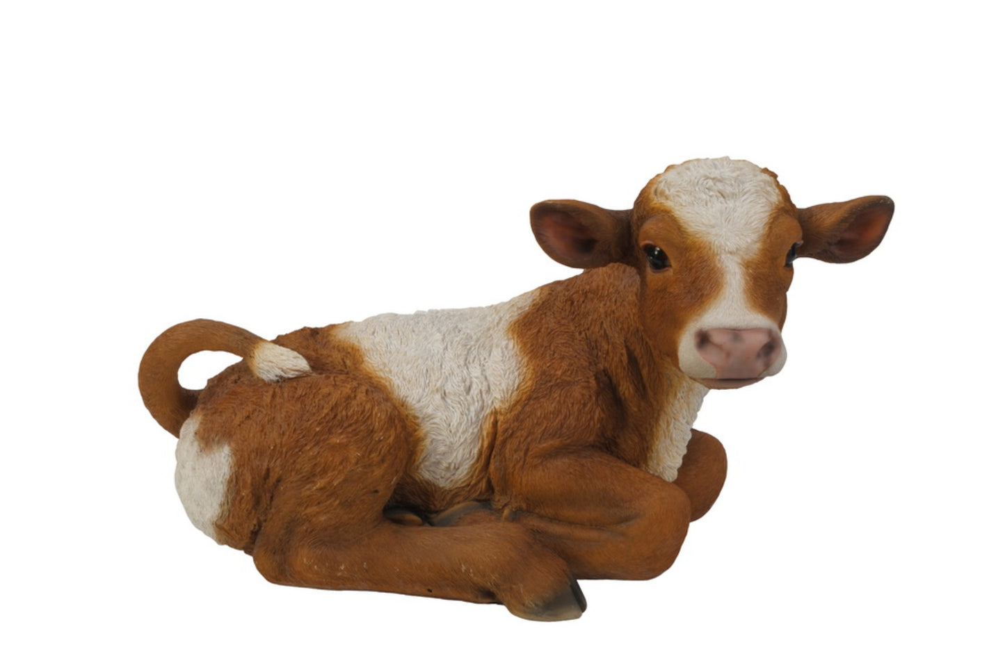 Brown & White Cow Laying Down - Sculpture
