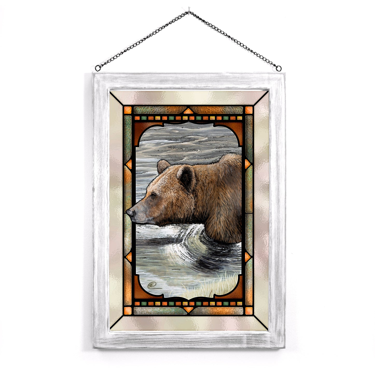 Grizzly Fishin - Stained Glass Art