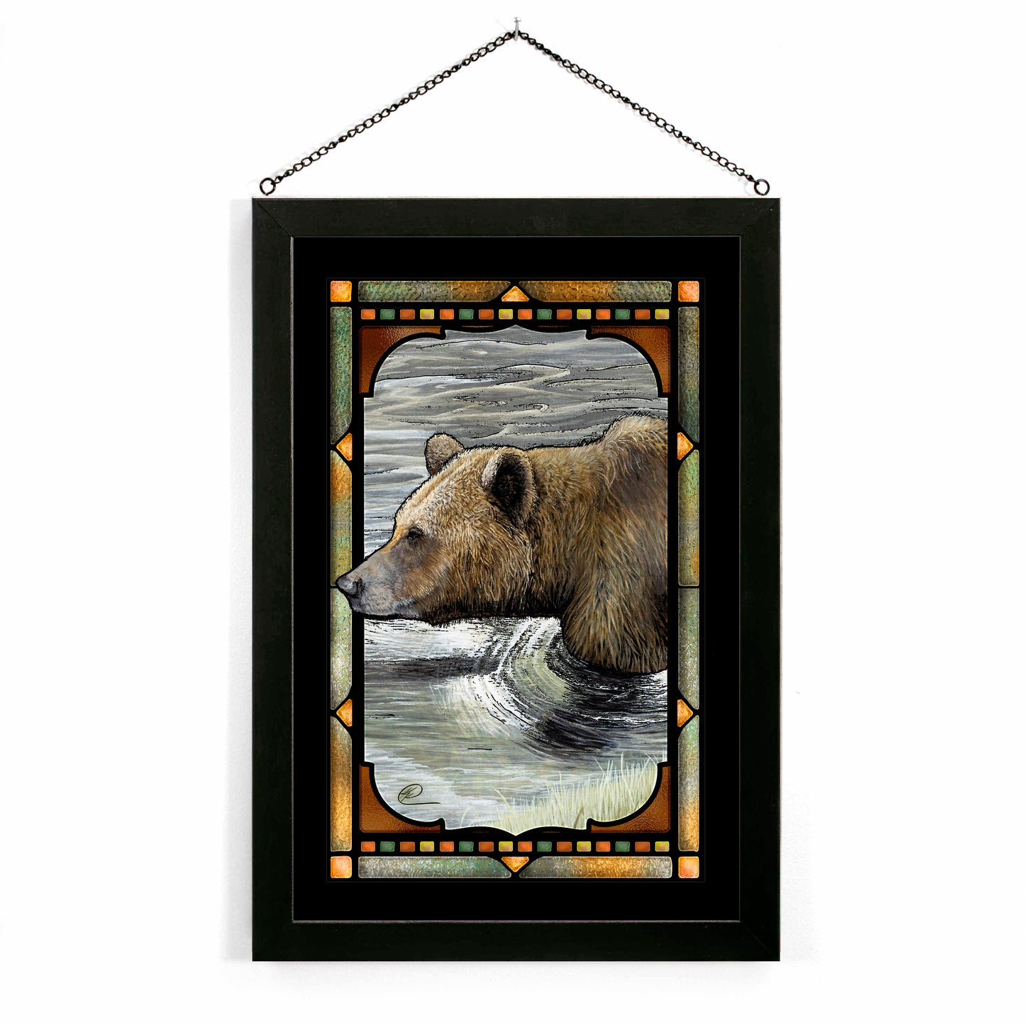 Grizzly Fishin - Stained Glass Art