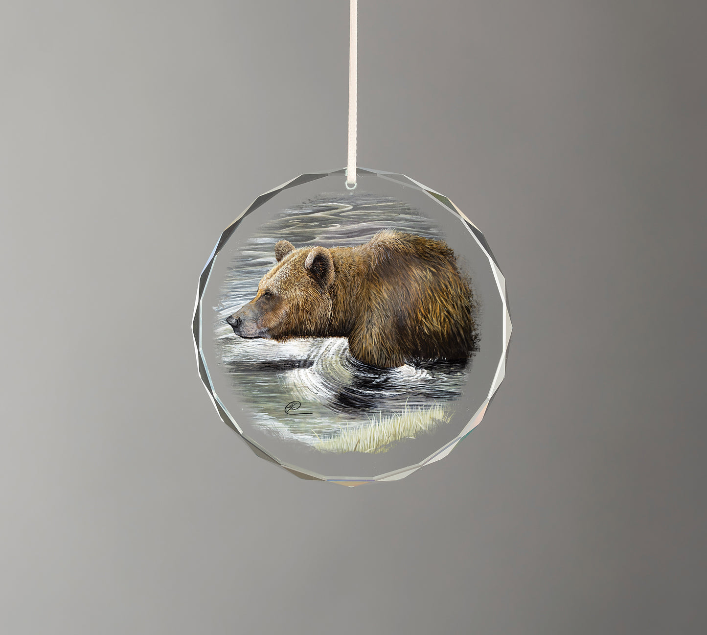 Grizzly Fishin - Round Glass Ornament