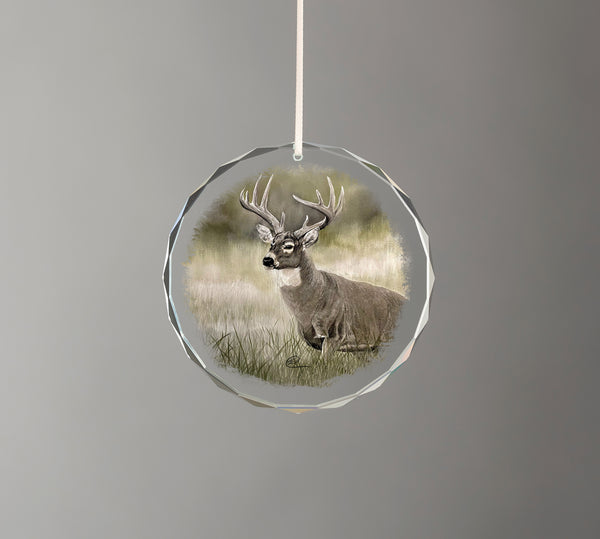 Olive Whitetail Deer - Round Glass Ornament