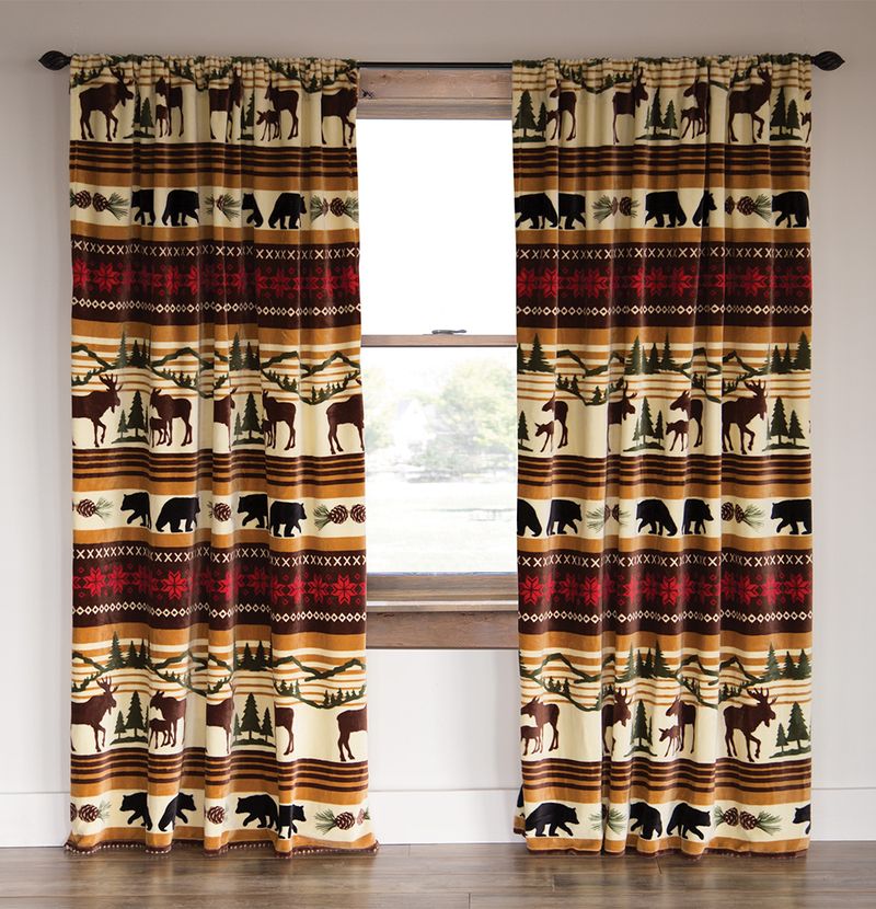 Hinterland Rustic Cabin Plush Drapes Panels (Set of 2) 54" x 84"