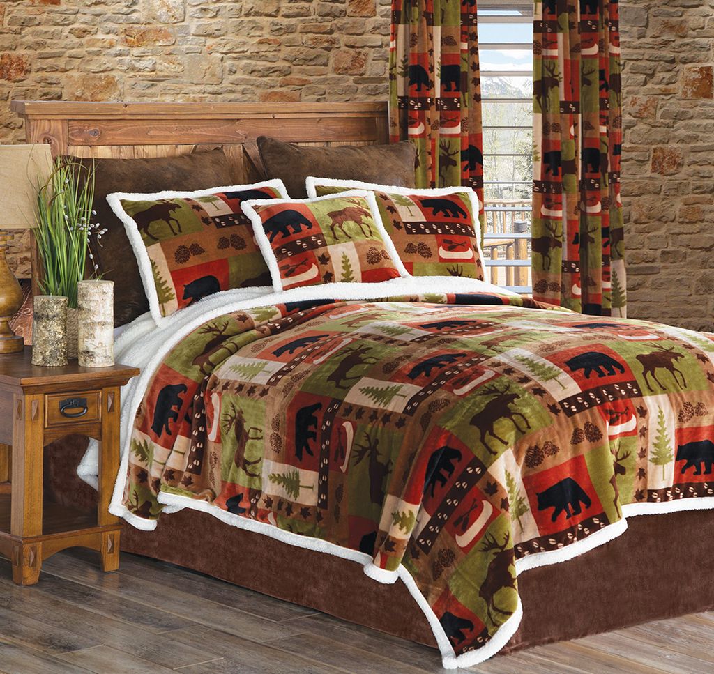 Patchwork Lodge Rustic Cabin 3-Piece Plush Sherpa Bedding Set, Twin