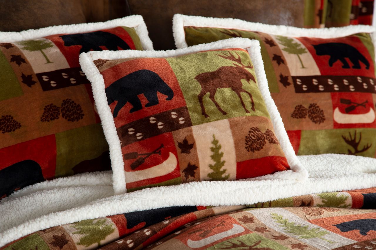 Patchwork Lodge Rustic Cabin 3-Piece Plush Sherpa Bedding Set, Twin