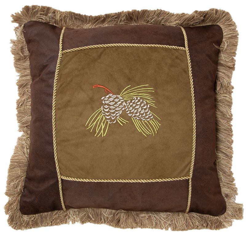 Sage Pinecone Rustic Cabin Pillow 18" x 18"