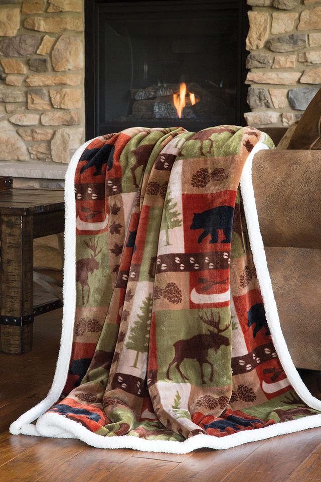 Patchwork Lodge Rustic Cabin Plush Sherpa Throw Blanket 54" x 68"