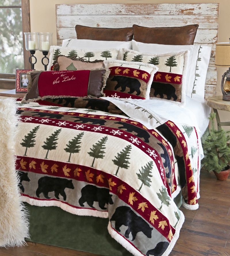 Tall Pine Rustic Cabin 5-Piece Plush Sherpa Bedding Set, Queen