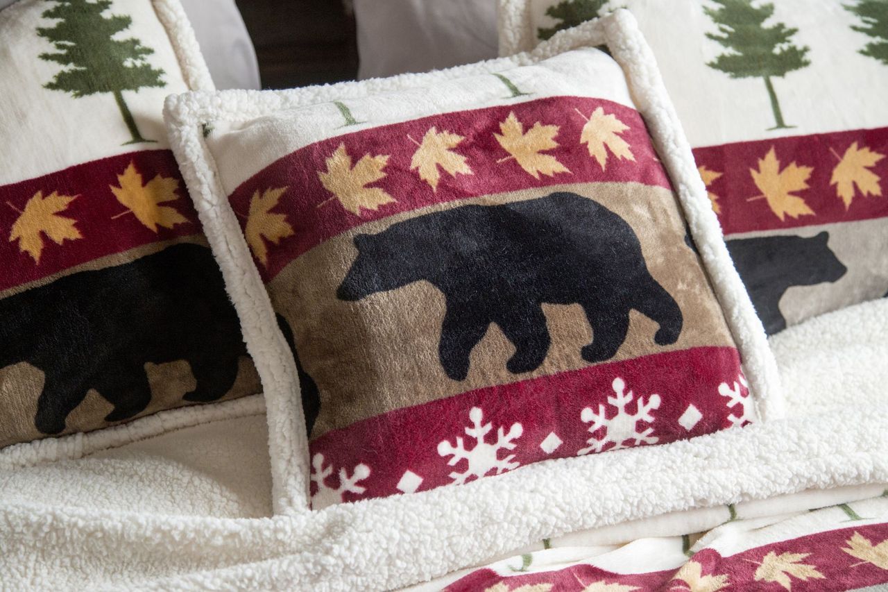 Tall Pine Rustic Cabin 5-Piece Plush Sherpa Bedding Set, Queen
