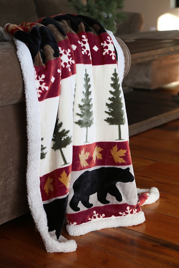 Tall Pine Rustic Cabin Plush Sherpa Throw Blanket 54" x 68"