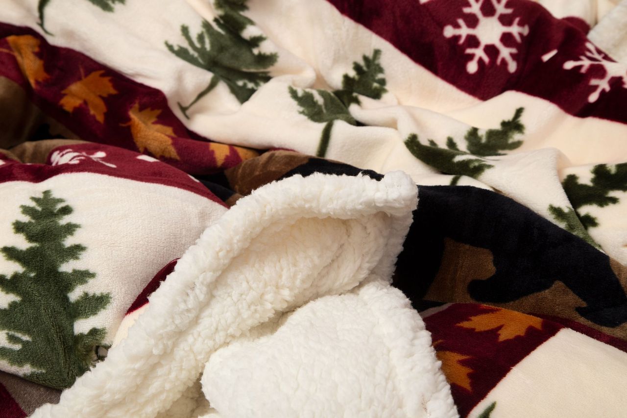 Tall Pine Rustic Cabin Plush Sherpa Throw Blanket 54" x 68"