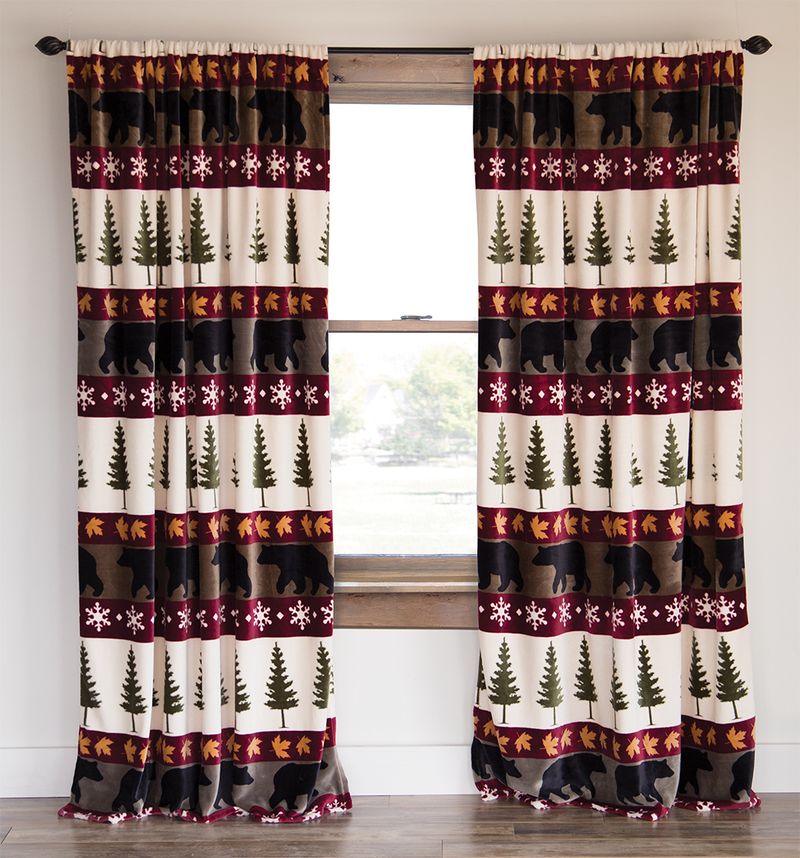 Tall Pines Rustic Cabin Plush Drape Panels (Set of 2) 54" x 84"