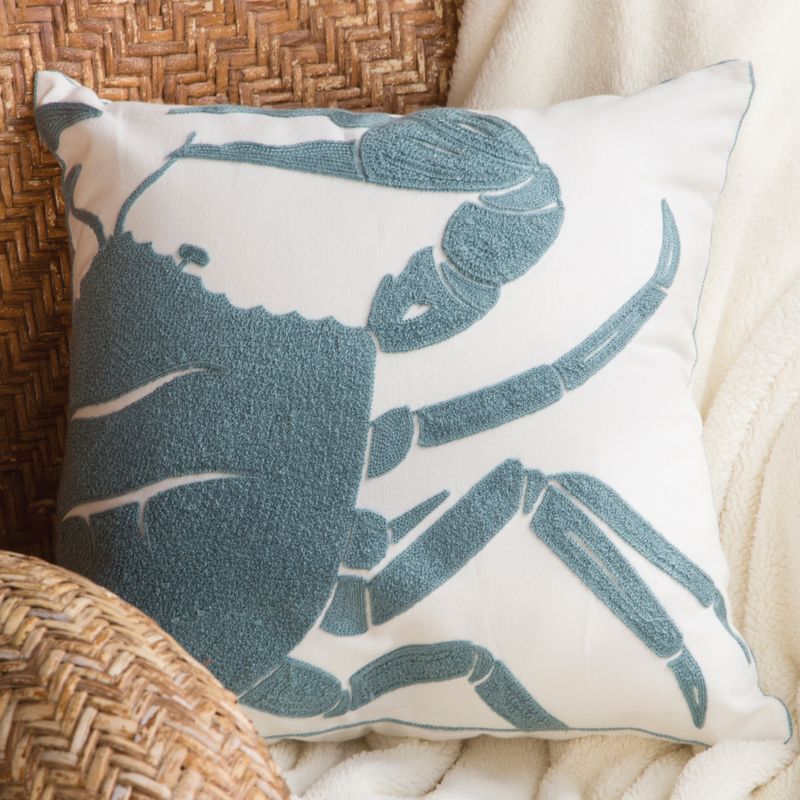 Blue Crab Chain Stitch Pillow 18"x18"
