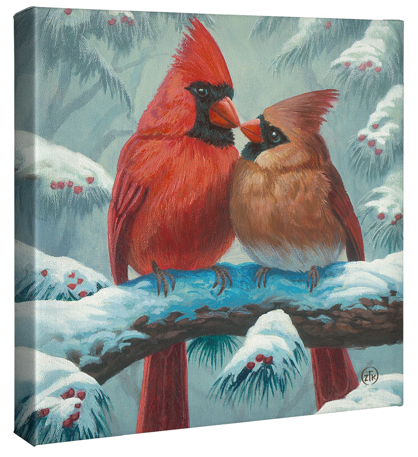 Cardinals in Winter - 14" x 14" Gallery Wrapped Canvas
